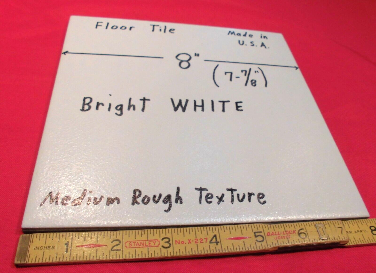 1 pc. *Bright White* Ceramic Floor Tile 8″ X 8″ Medium Textured: Made USA, NEW