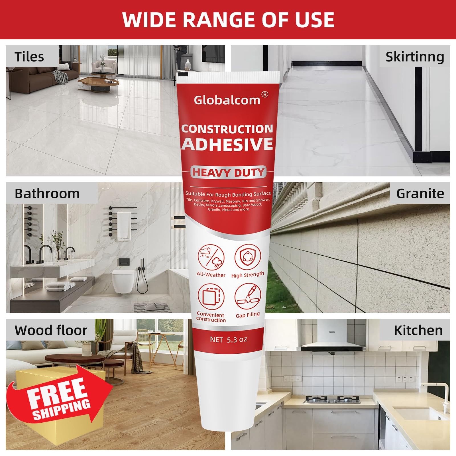Globalcom Adhesive Tile Stone White 5.3oz