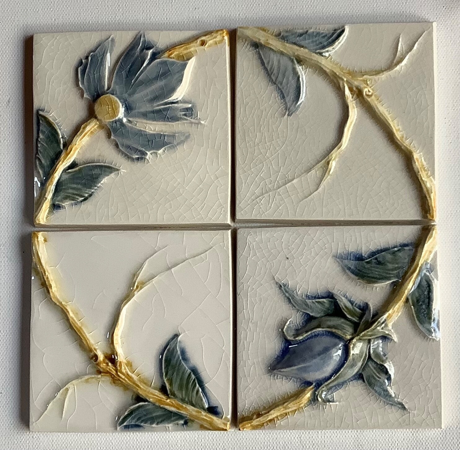 Pratt & Larson Handmade Botanical Relief Tiles 4-4”x4”