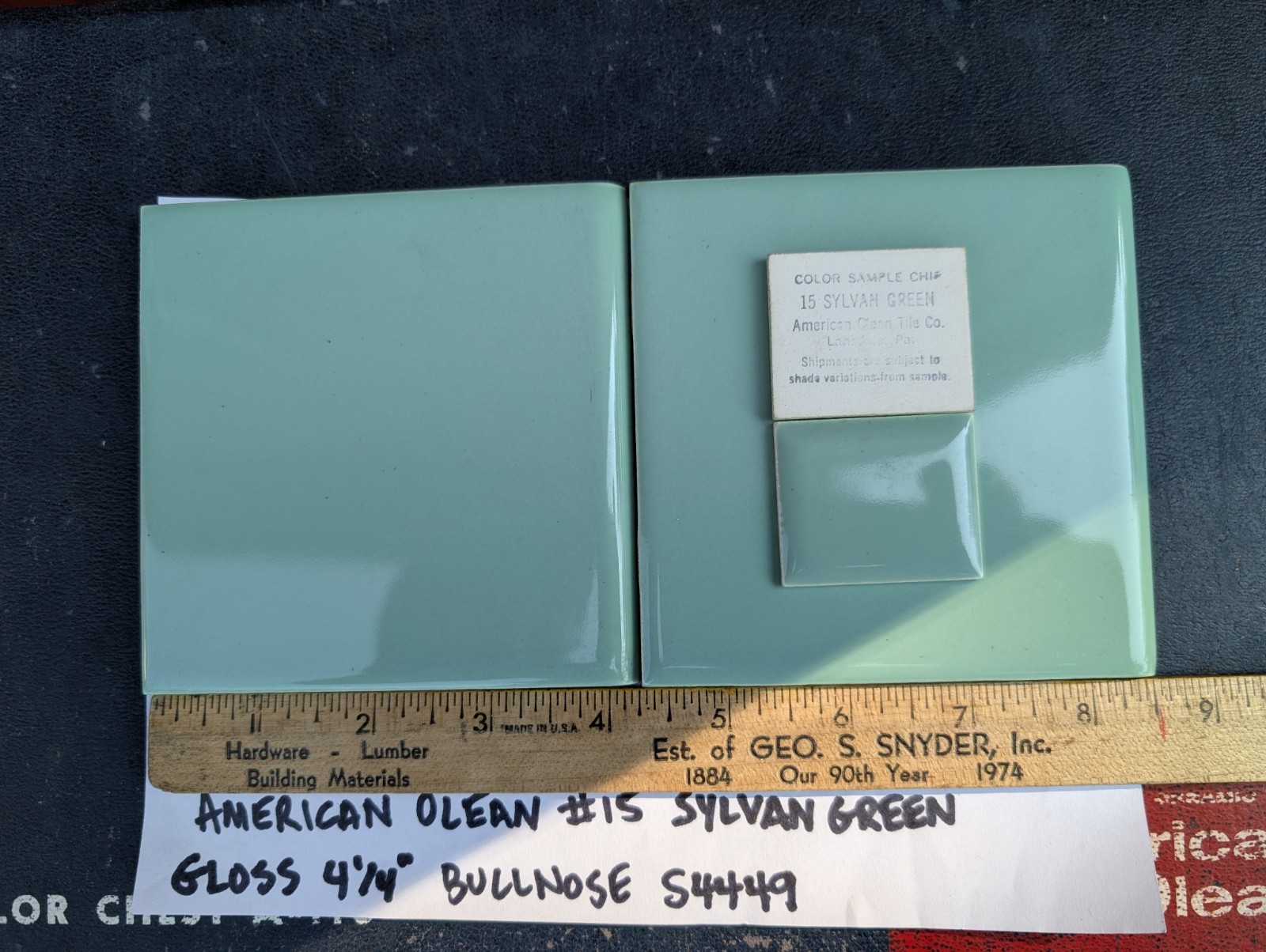 2 pieces 4-1/4″ Ceramic Tile BULLNOSE #15 Sylvan Green New American Olean Tile