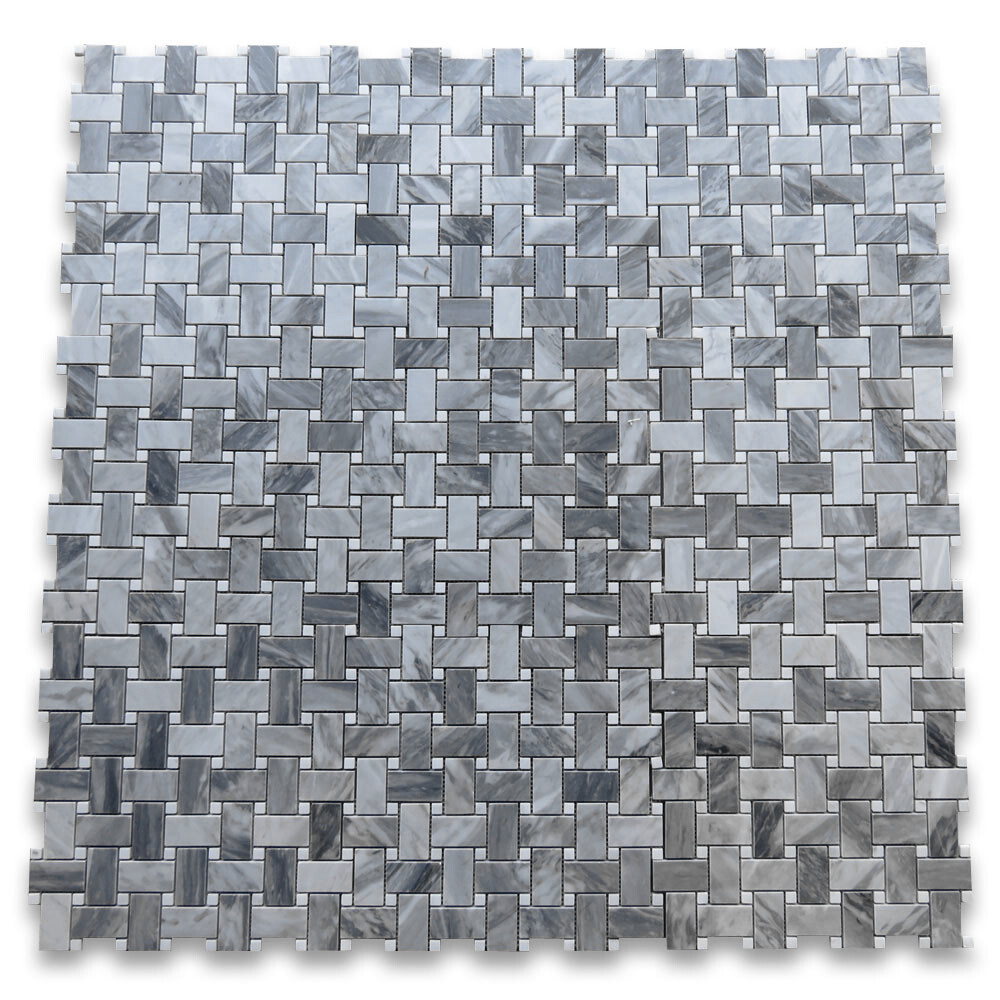 K650XH Bardiglio Gray Dark Grey Marble 1×2 Basketweave Mosaic Tile Honed