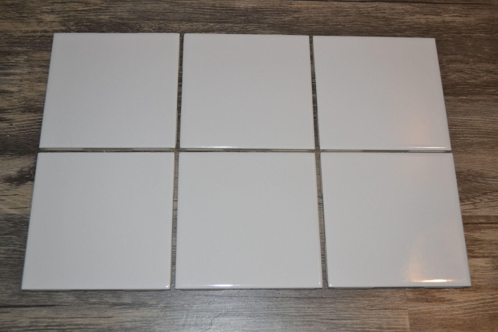 VINTAGE 1990s US CERAMIC TILE CO. GLOSSY SNOW WHITE 4 1/4″ SQUARE TILE LOT OF 6