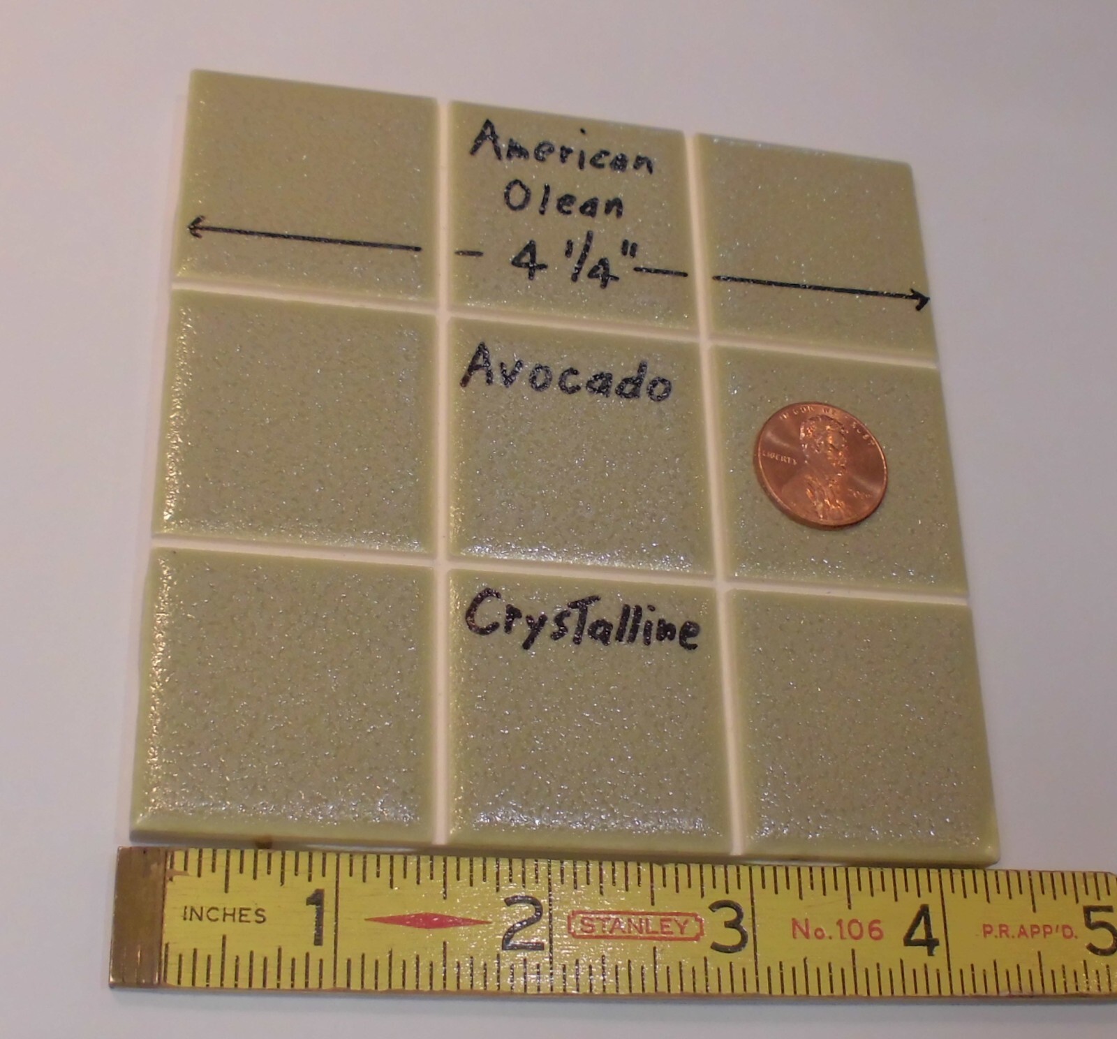 1 pc. Ceramic Tile *Avocado-Green* 9th Scored Crystalline: American Olean 4-1/4″