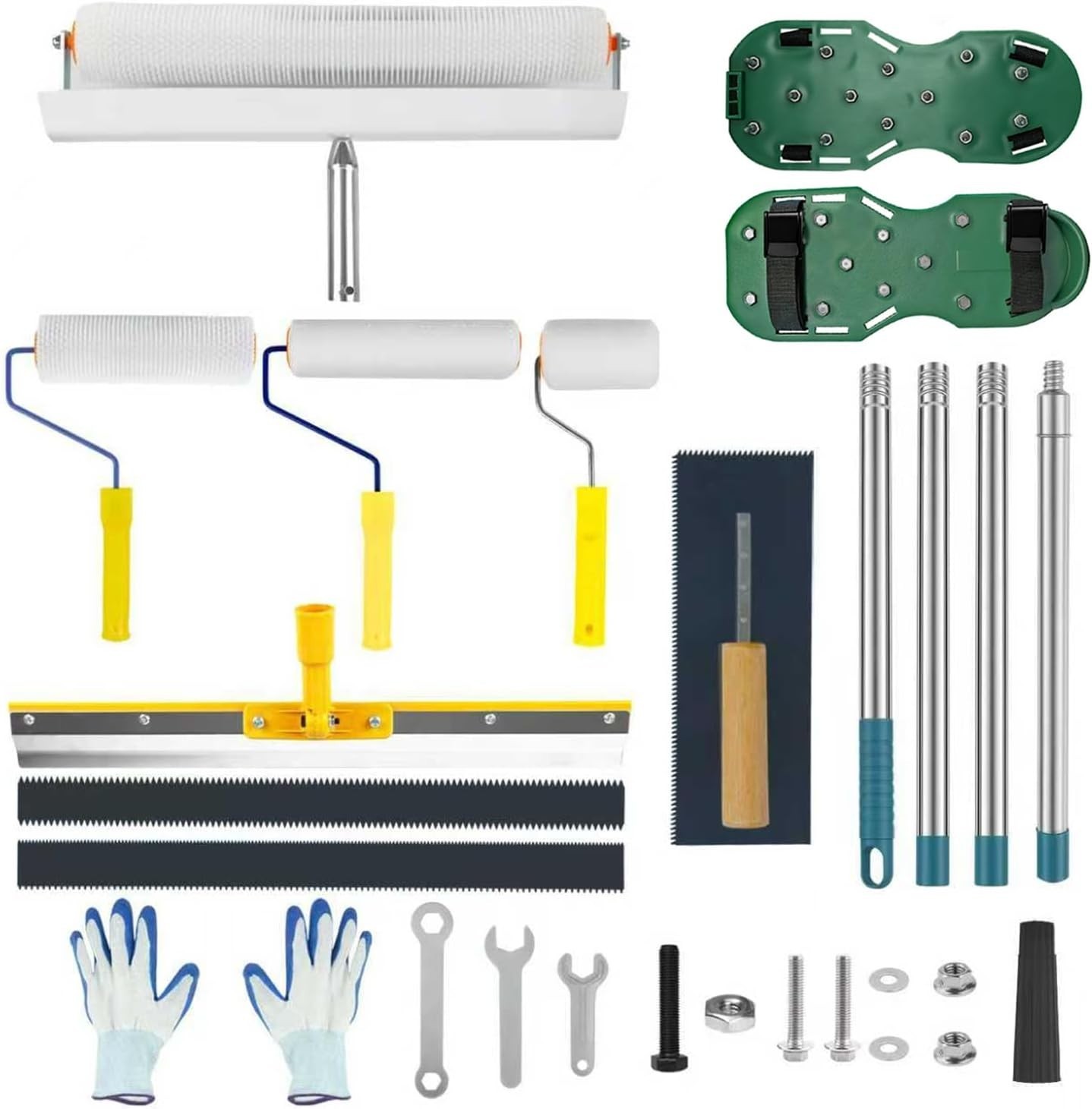 Self Leveling Epoxy Floor Tool Kit Spiked Roller Shoes Trowel Scraper Extension