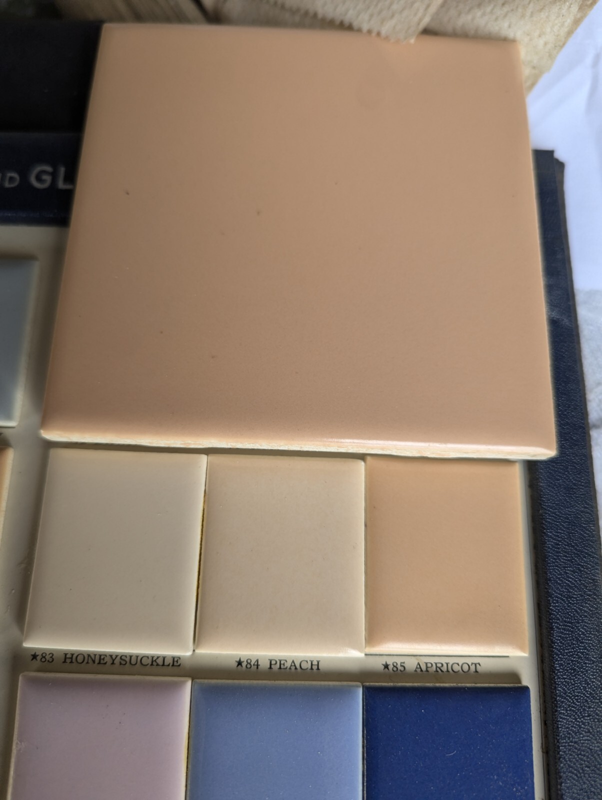 2 pc American Olean Encaustic #85 Apricot Ceramic Tile 4-1/4″ Square Matte 1950s