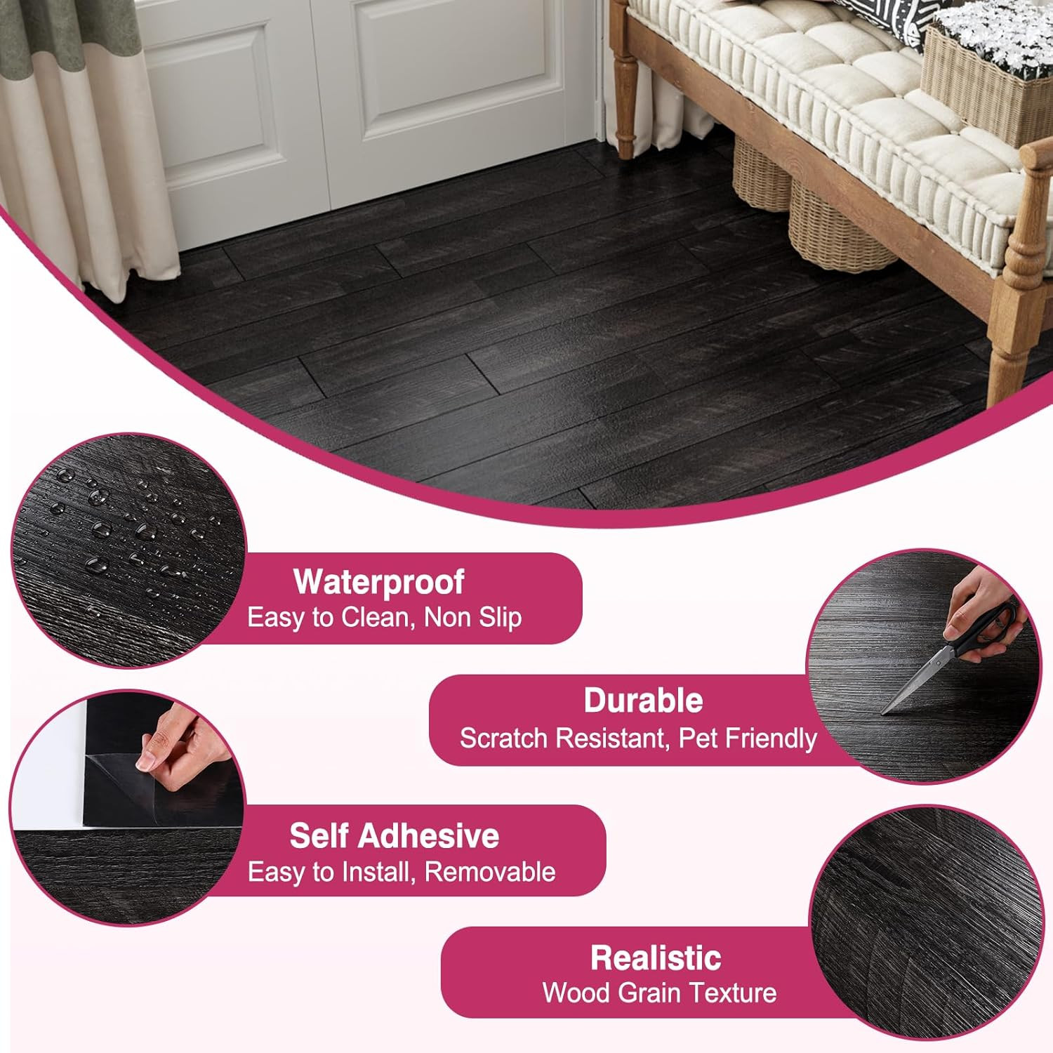 24-Pack Waterproof Dark Grey Vinyl Peel and Stick Floor Tiles – 6″x36
