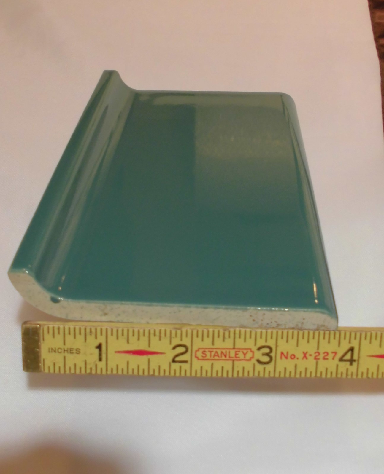 1 pc. Glossy *Pine Green* 4” X 6” Ceramic Cove Base Tile , Bullnose Top “NOS”