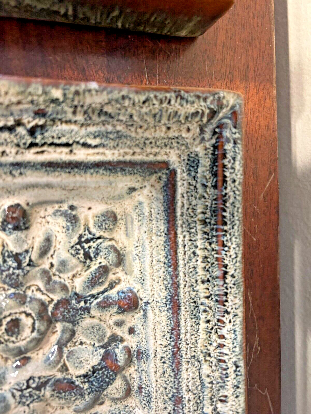 2 Decorative Square Rustic Ceramic Pottery Tiles Wall Hangers 6.5 x 6.5 in