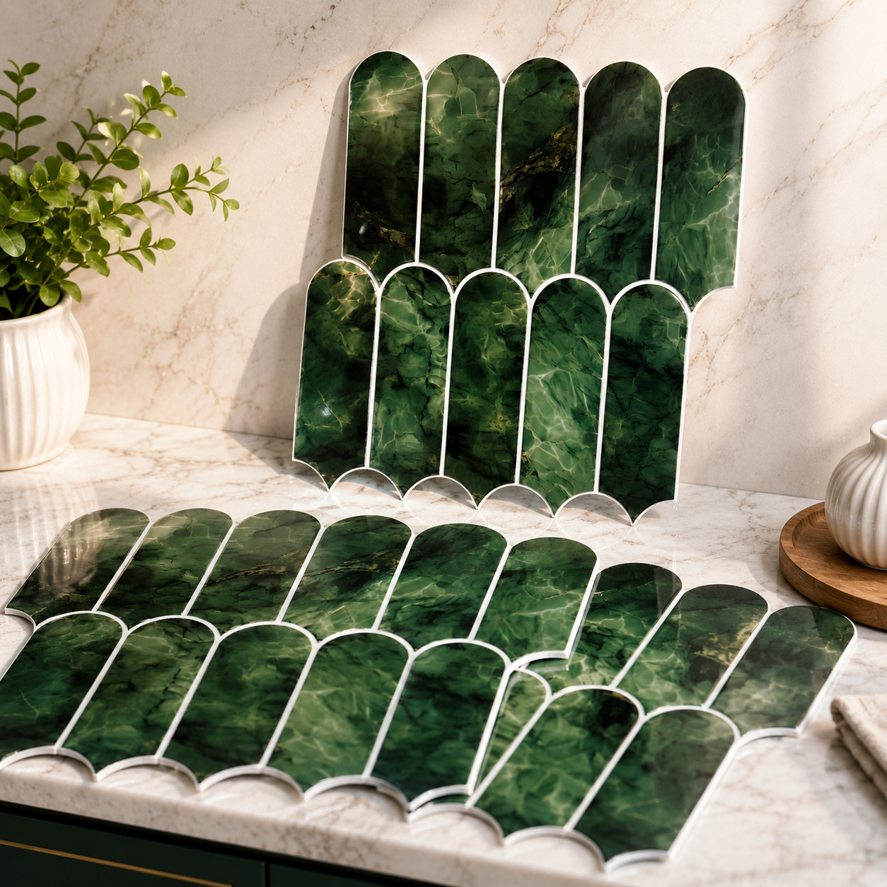 12″x12″ Kitchen Backsplash Tiles – 10PCS Peel and Stick, Brick Marble Wall Tiles