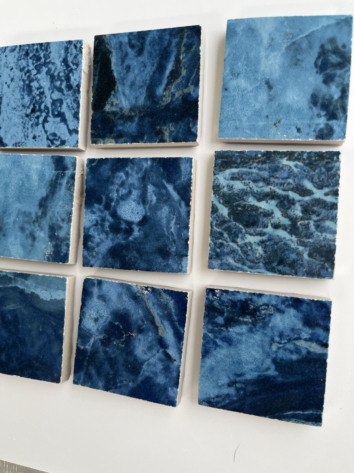 Glazed Ocean Blue Ceramic Tile Set Of 9 2×2 Inches. Waterproof