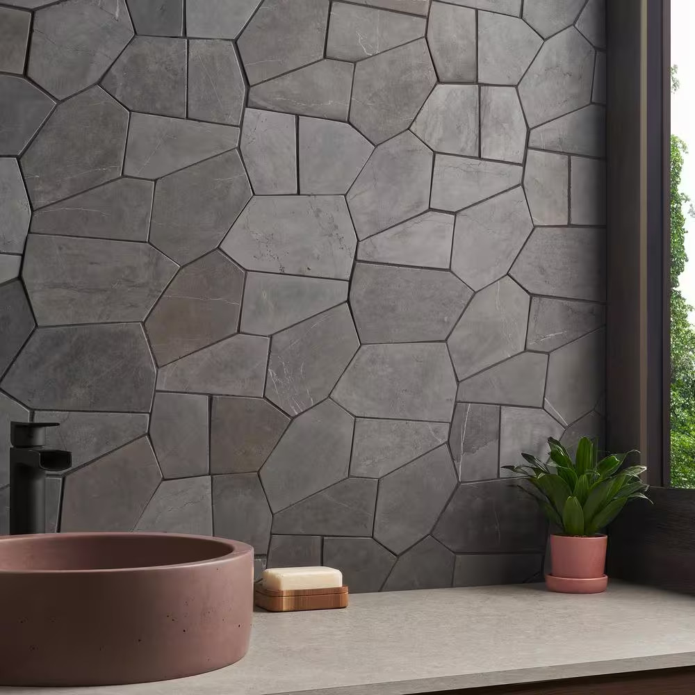Countryside Organica Java Gray 11.81 In. X 19.68 In. Honed Marble Mosaic Floor a