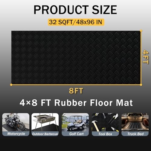 Garage Floor Mat, 2mm Thickened Ribbed PVC 4×8 FT Black(4-Tier Diamond)