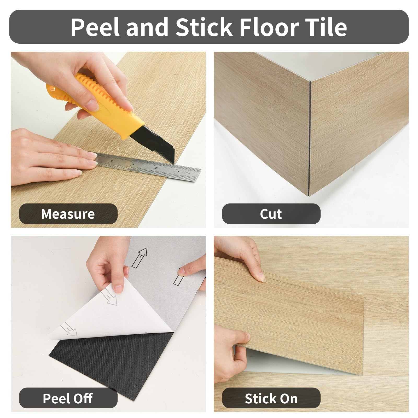 Peel and Stick Floor Tile, 54 Sq.Ft 36 Pieces 36″x6″ Long Vinyl Flooring, 1.5…