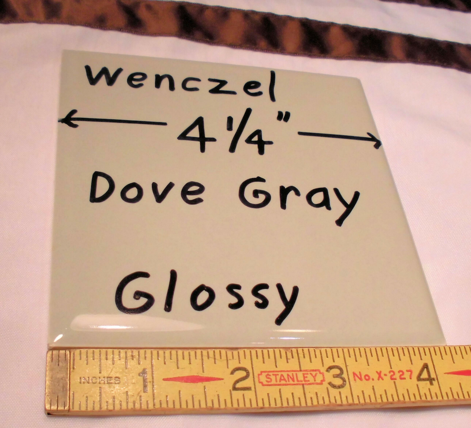 1 pc. *Dove Gray* Glossy Ceramic Tile by Wenczel Co.…NOS…4-1/4″ plus spacing