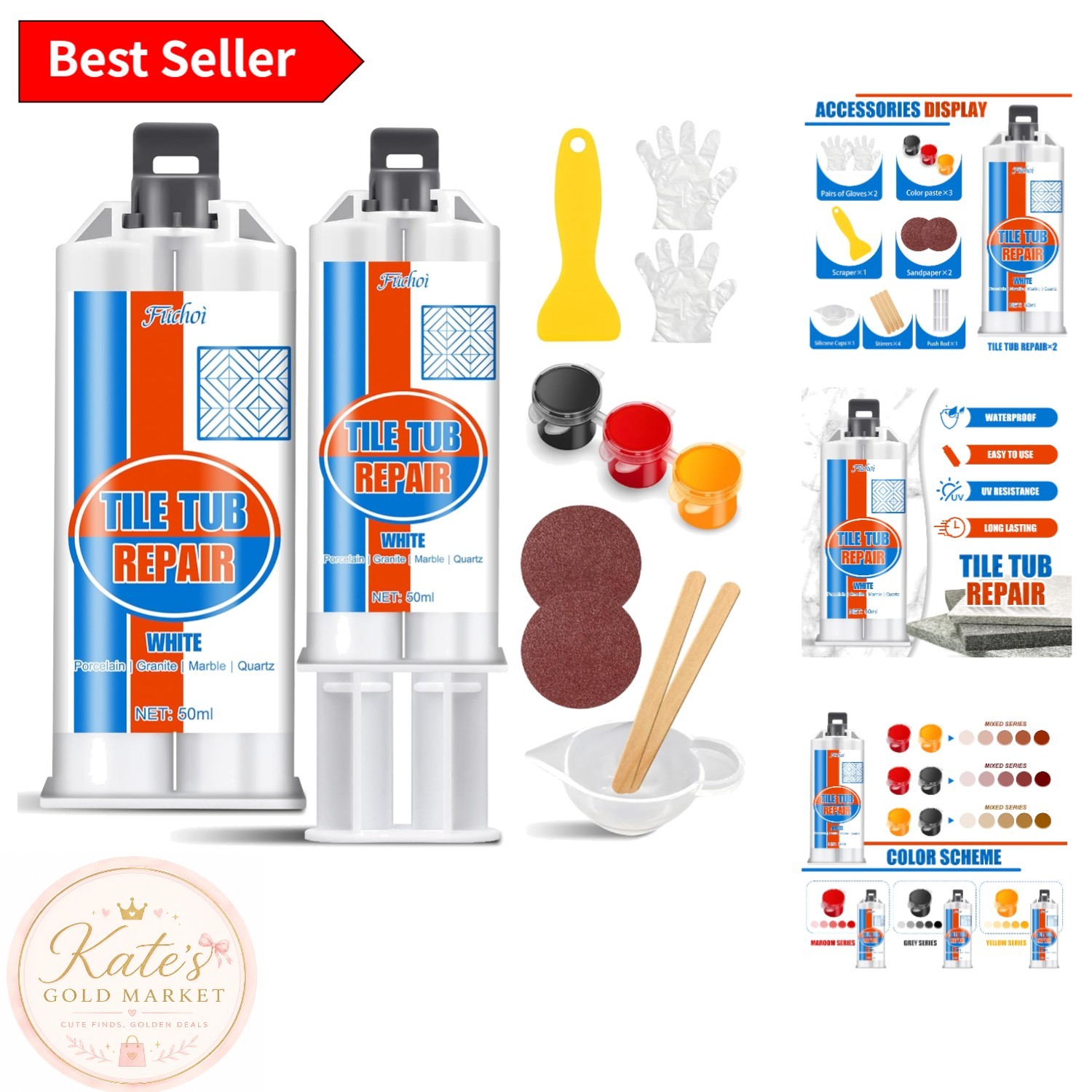 Durable Ceramic & Porcelain Repair Kit – Easy 3-Step Application & Color-Matched