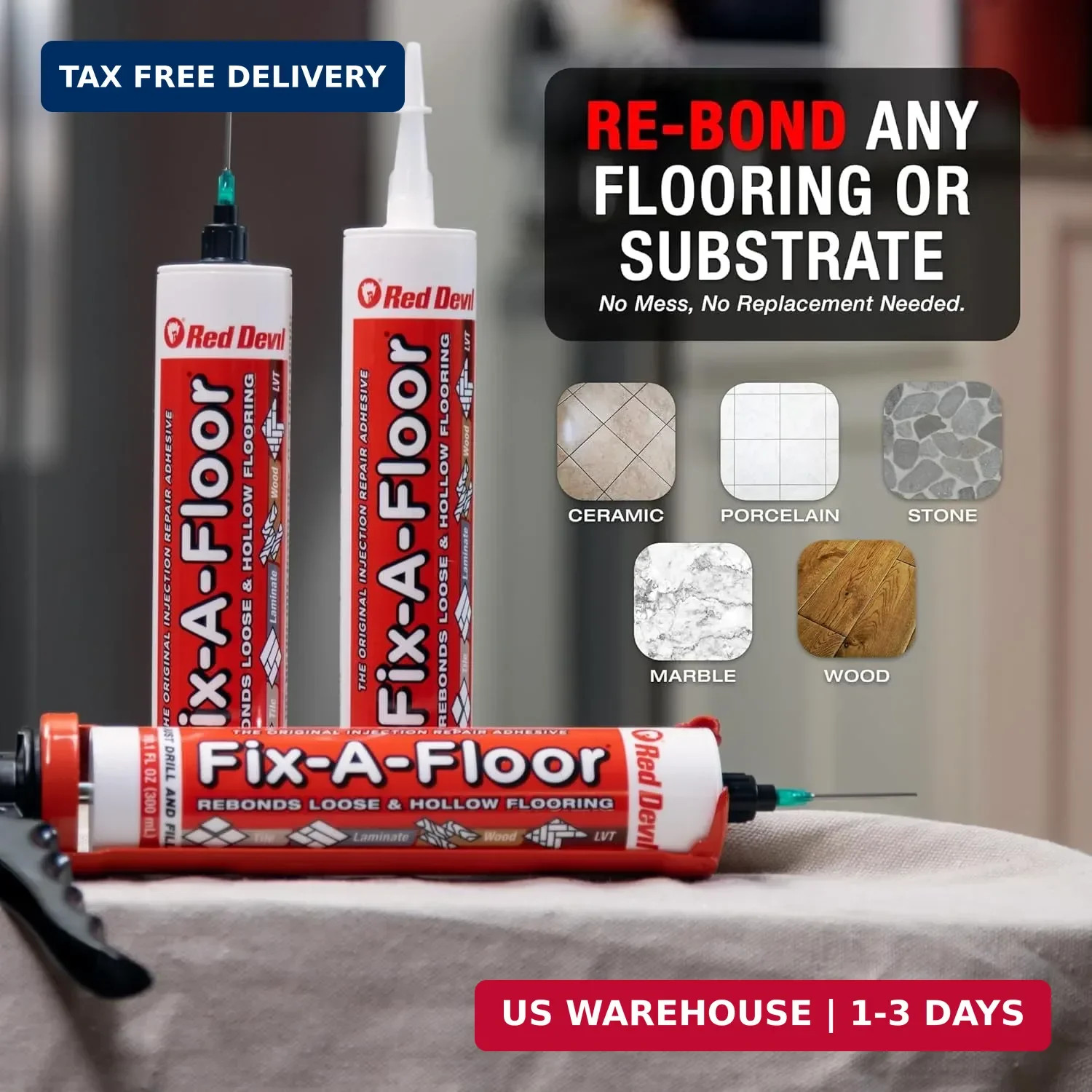 The Original Fix-A-Floor Loose Tile Repair Adhesive – Tile, Porcelain, Ceramic,