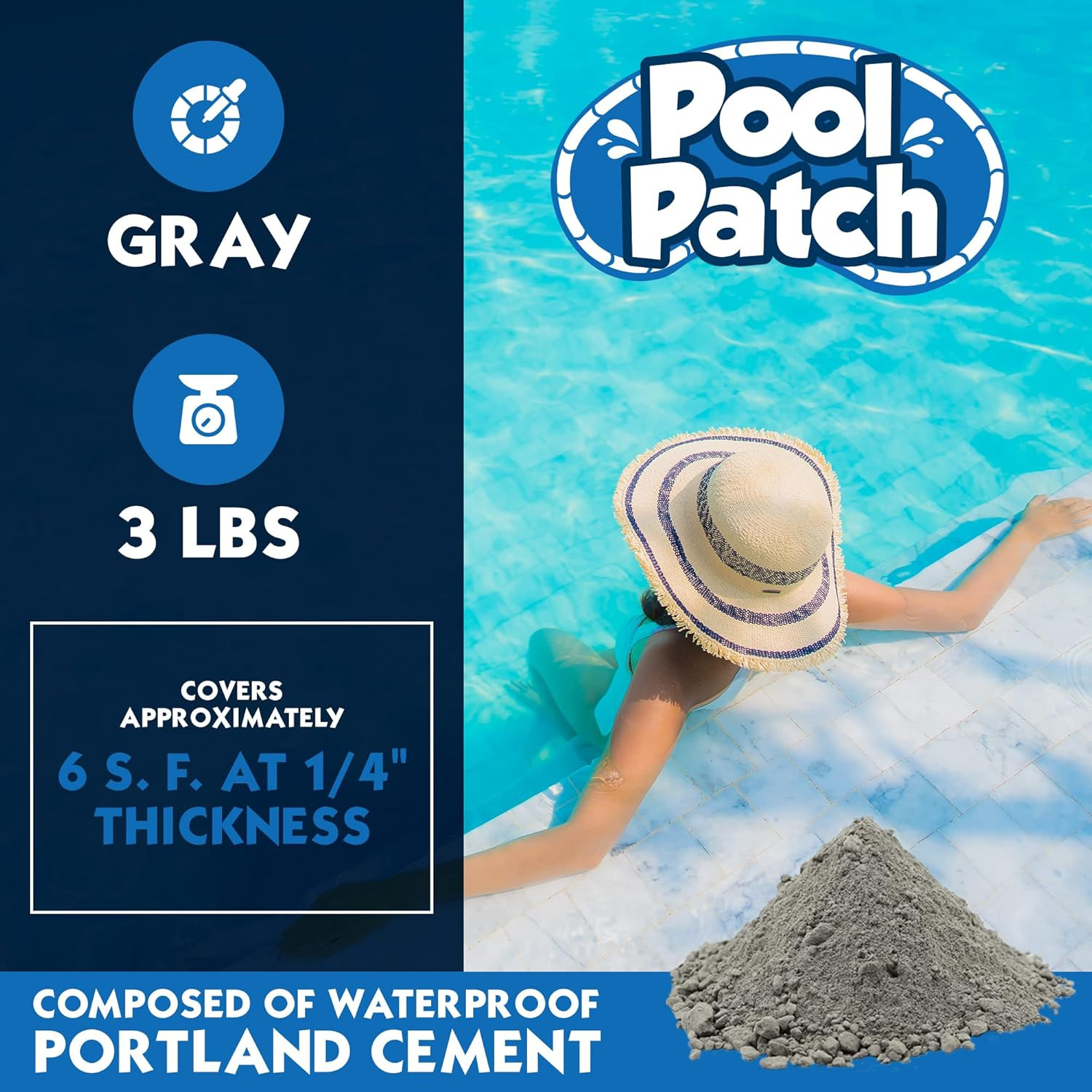 Gray Pool Tile Adhesive Repair Kit – Quick-Dry, Strong Bond, 3 Lb, 6 Sq. Ft.