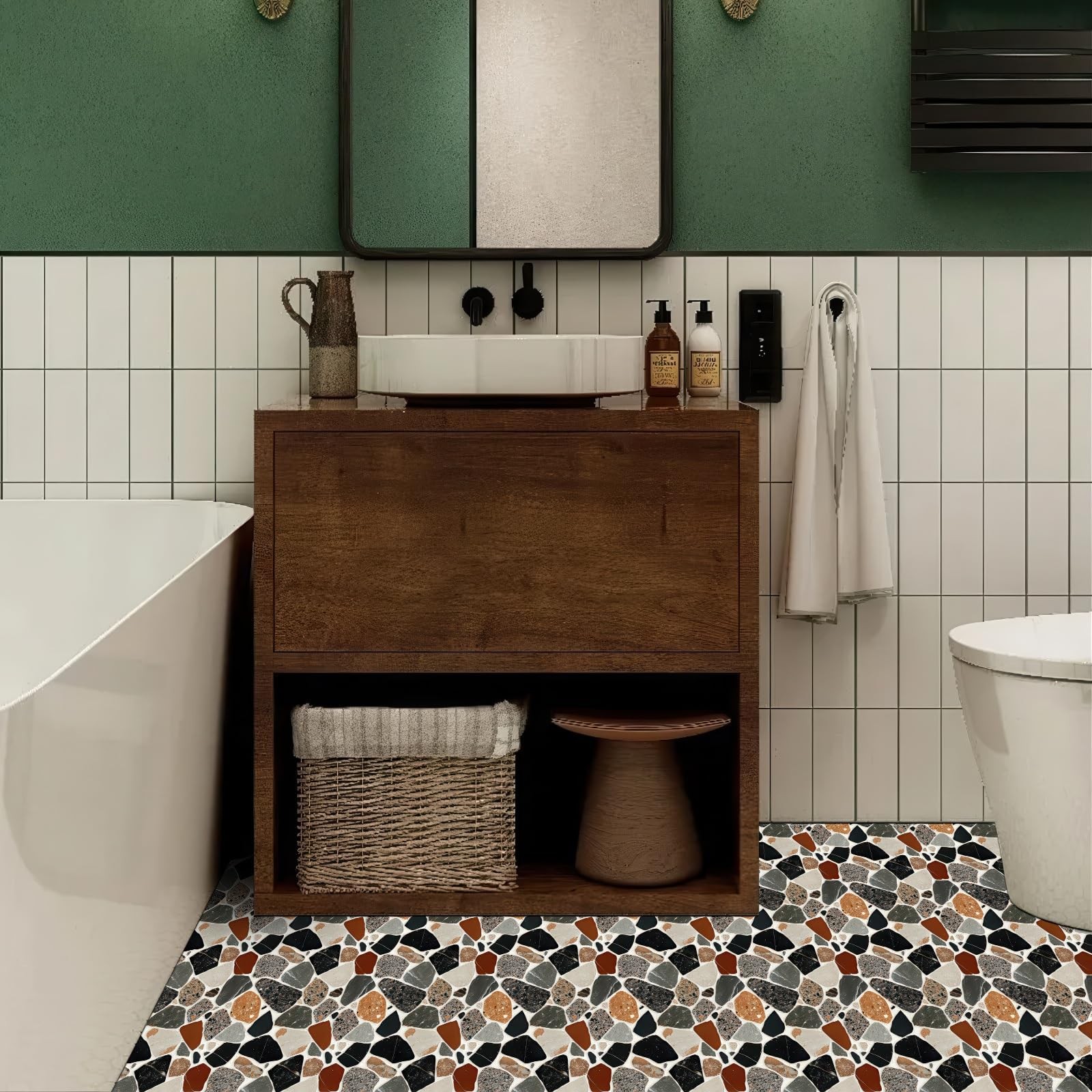 10PCS 12×12 Inch Terrazzo Stone Look Peel and Stick Floor Tiles Flat Self Adh…