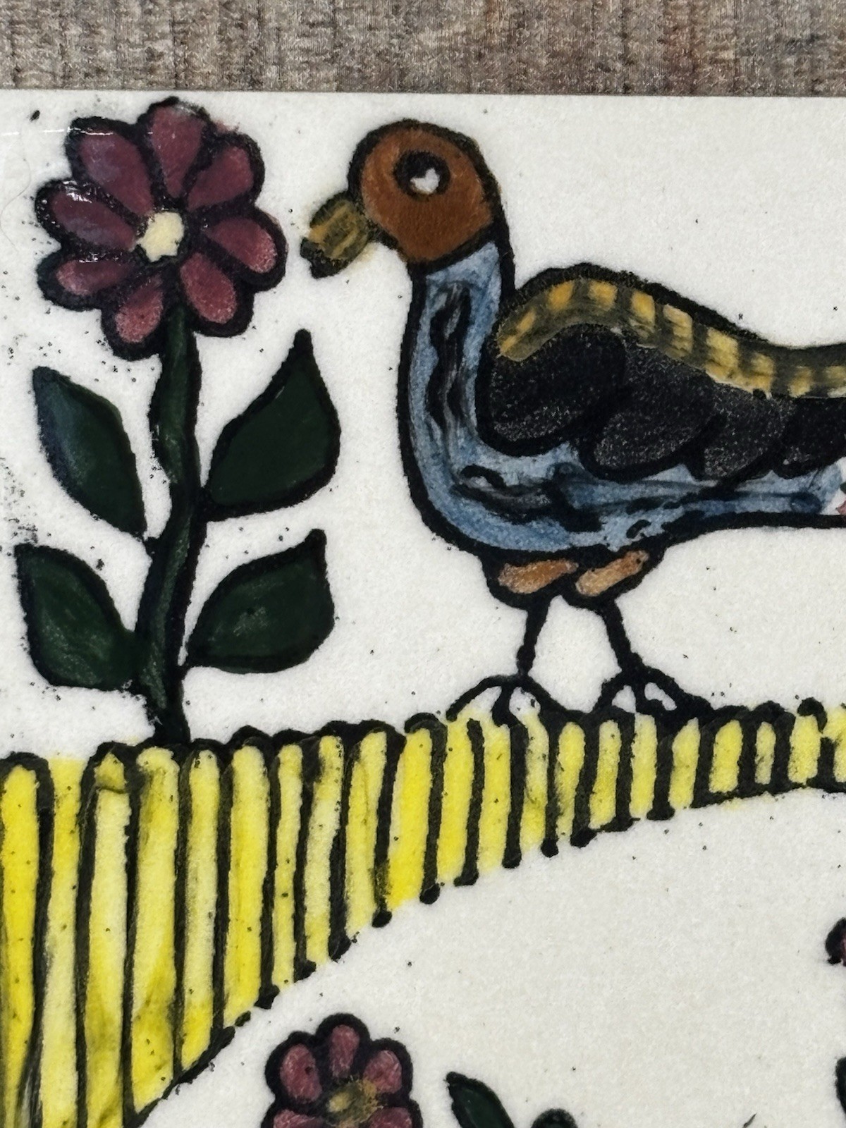 Vintage 6” Italian Tile Art Ceramic Birds Flowers Arpa Italy Trivet Decor