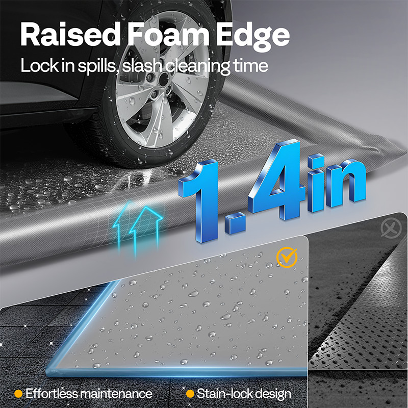 Garage Floor Mat Non-Slip Containment Mat for Waterproof Protection Raised Edge