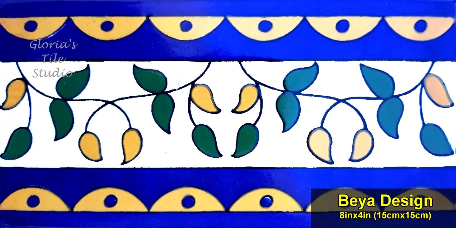 Decorative Border Tiles, High End Design, Hand Painted, One of a Kind (8inx4in)