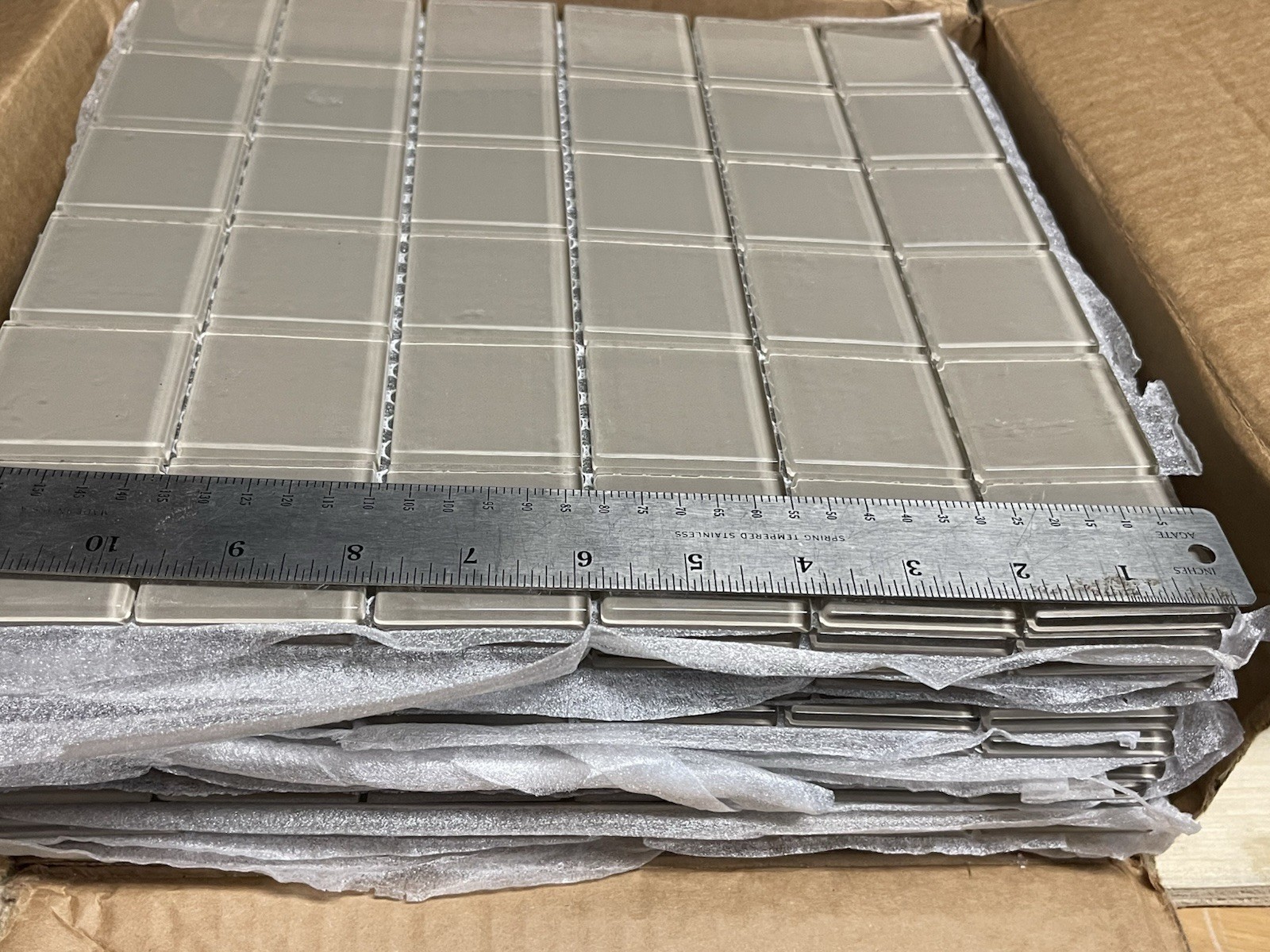 14 Sq Ft / 12” X 12” 2 inch sheet tile swimming pool glass tan modern