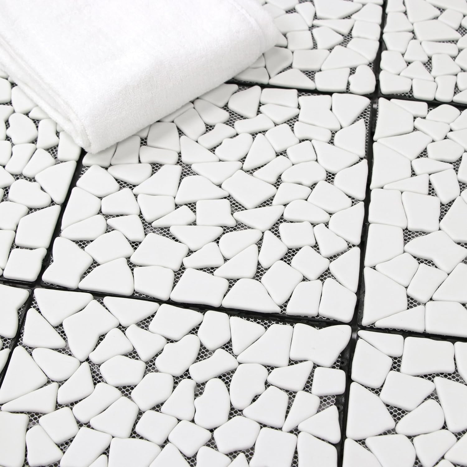 4PCS Natural Stone Interlocking Deck Tiles 12″x12″ Pebble Waterproof Patio Deck