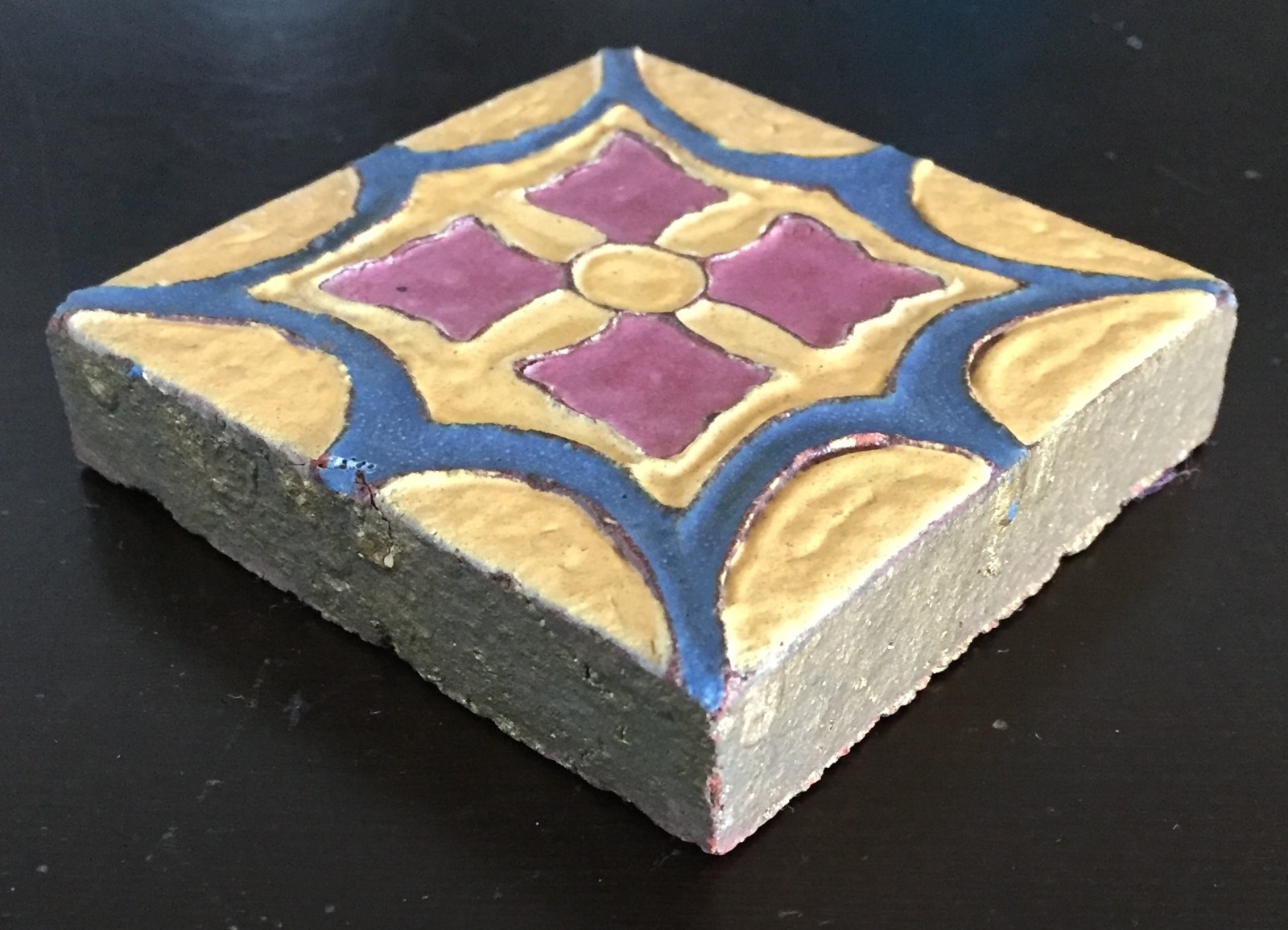 Small Decorative Ceramic Clay Tile Wall – 2 3/4″ by 2 3/4″ – Yellow, Blue, & Red