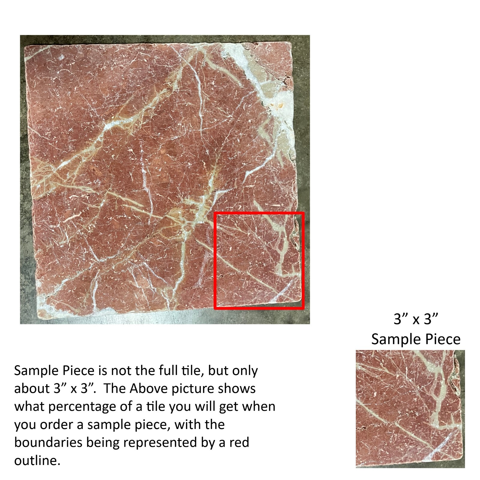 12×12 Rojo Alicante Red Marble Honed Tile Remodel 3×3 SAMPLE PIECE TS-70B