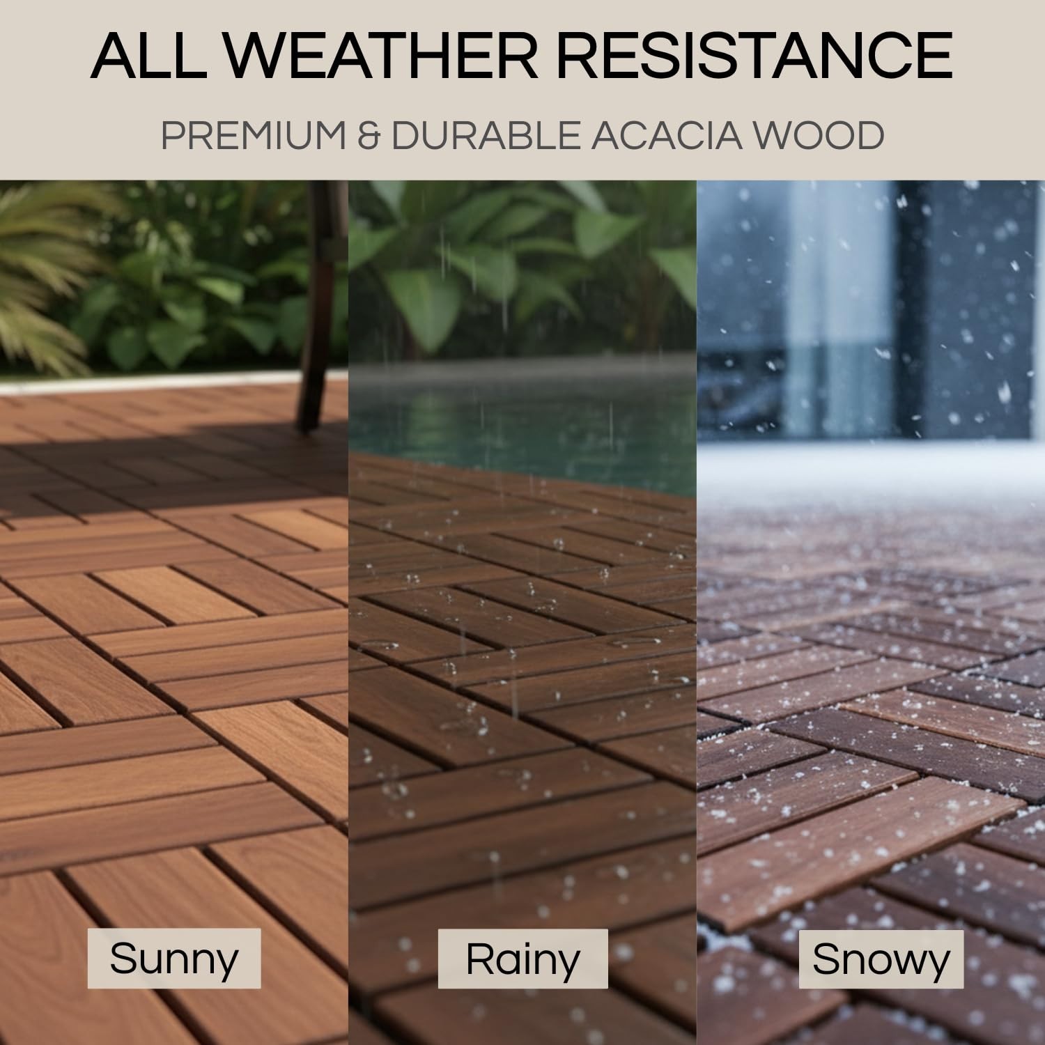 Luxury Acacia Deck Tiles for Patios & Backyards – 10 Pcs, Easy Snap Assembly