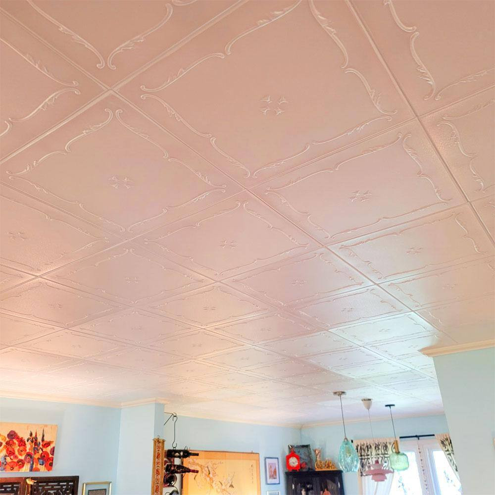 Spring Buds 1.6 Ft. X 1.6 Ft. Glue up Foam Ceiling Tile in Plain White (21.6 Sq.