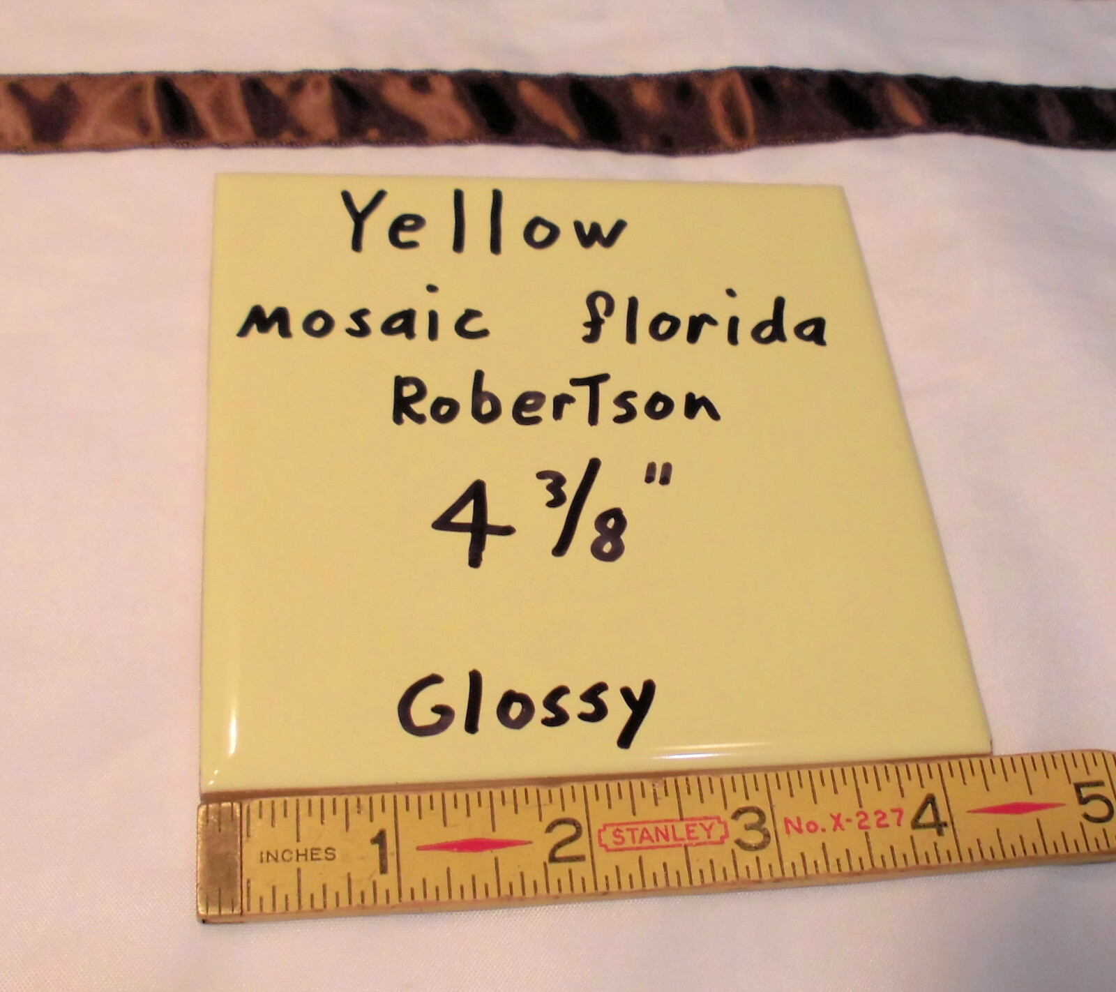 1 pc. Glossy Yellow Ceramic Tile 4-3/8″ ; Matches: Florida, Mosaic & Robertson