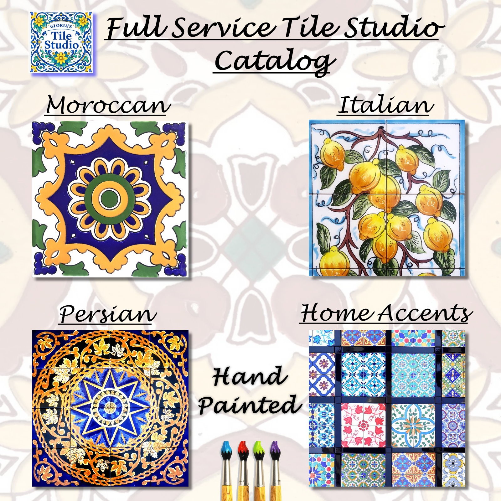 24inx24in Ceramic Tile Mosaic Wall Mural Antique Looking Medallion Persian Style