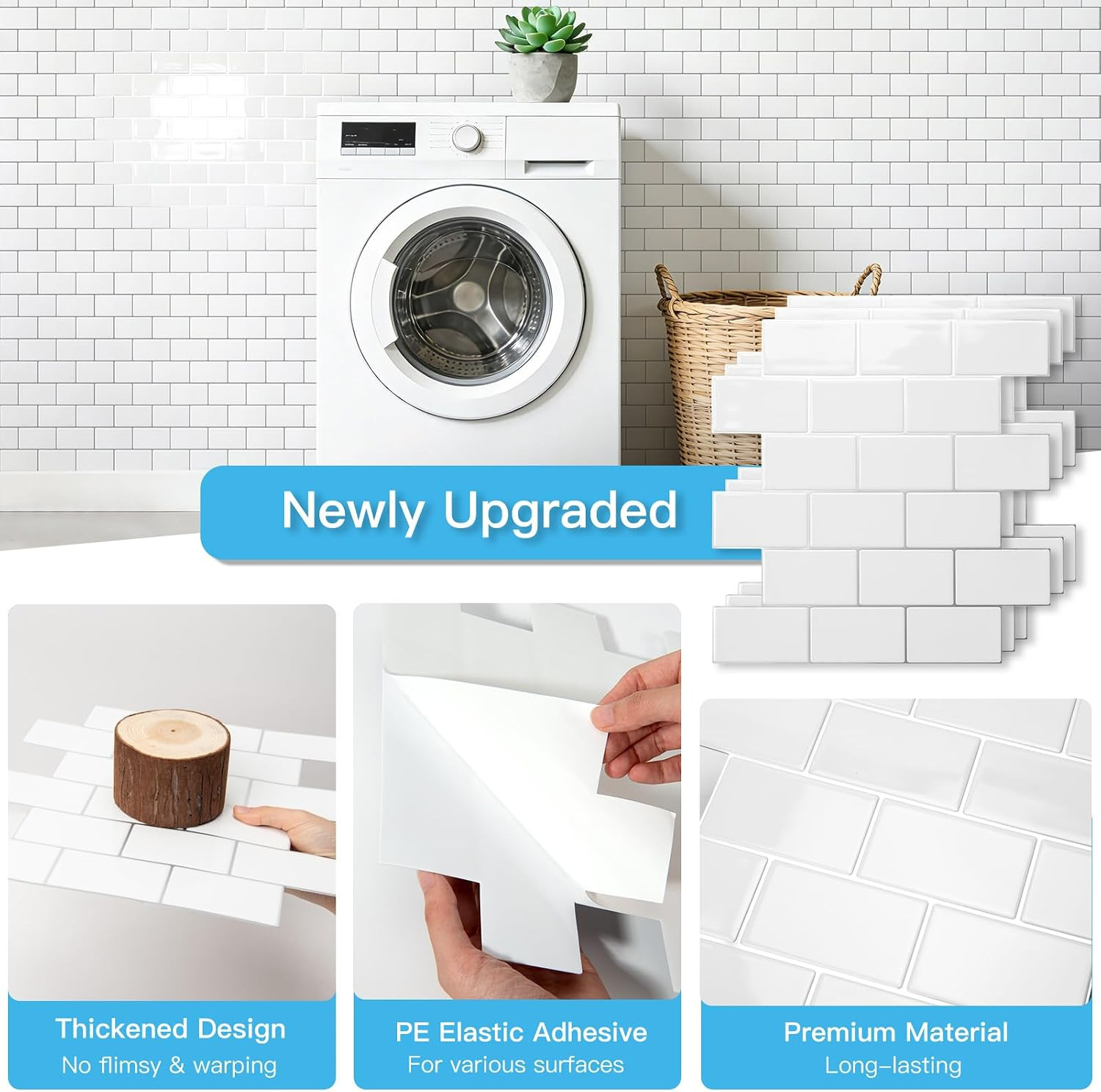 Peel and Stick White with Silver Grout Wall Tiles – 10-Pack of 12 X12 Thickened