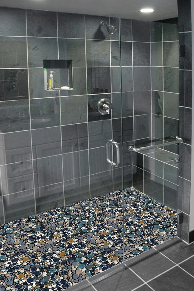 Aqua Cobalt Blue Pebble Tile for Stunning Shower Floors & Backsplashes