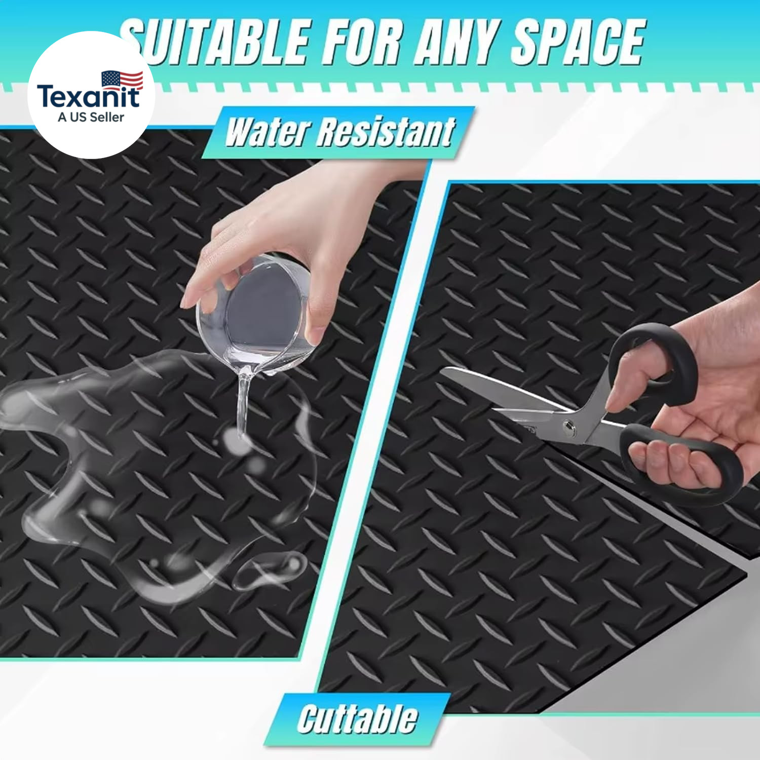 Heavy Duty Diamond-Plate Rubber Flooring Roll 4X6 FT, Multi-Purpose Waterproof A