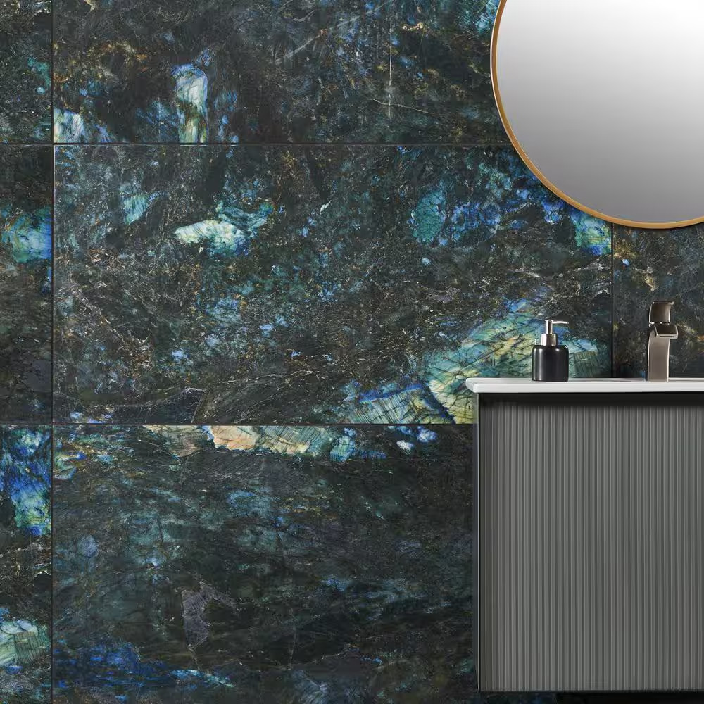 Jume Onyx Labrodorite Blue 24 In. X 48 In. Polished Porcelain Floor and Wall Til