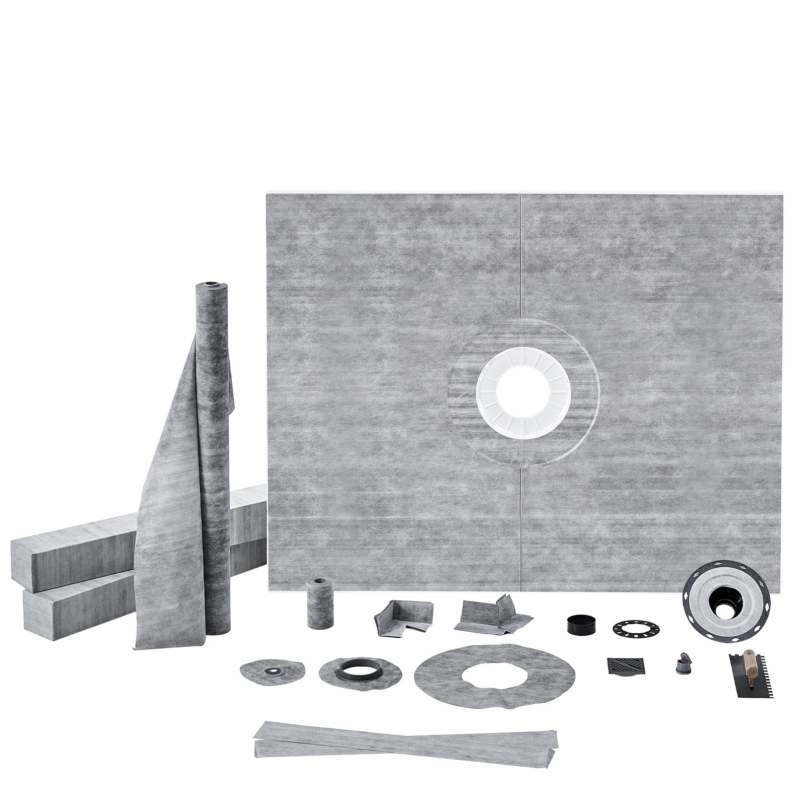 Uimoso Shower Curb Kit Shower Pan Kit 60×48″ w/ 2″ Central Flange PVC Waterproof
