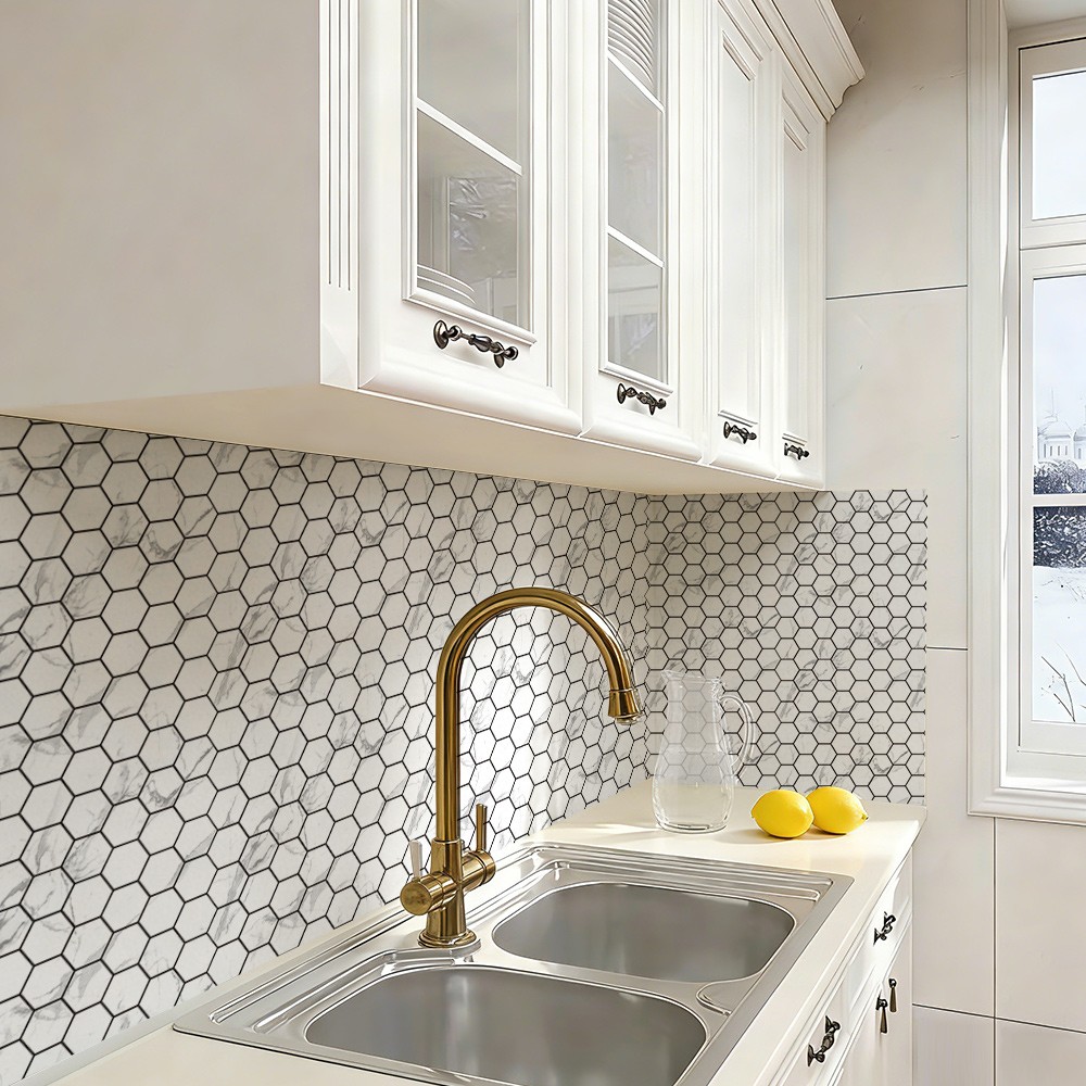 40PCS Hexagon Peel &Stick Kitchen Backsplash Tiles,Honeycomb Mosaic Tiles Stick