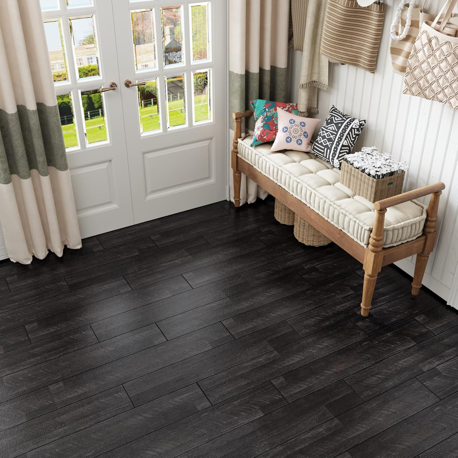 24-Pack Waterproof Dark Grey Vinyl Peel and Stick Floor Tiles – 6″x36