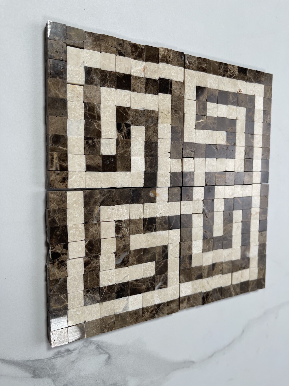 B0088CP Marble Mosaic Border Accent Tile Greek Key Emperador 3.5×3.5 Polished