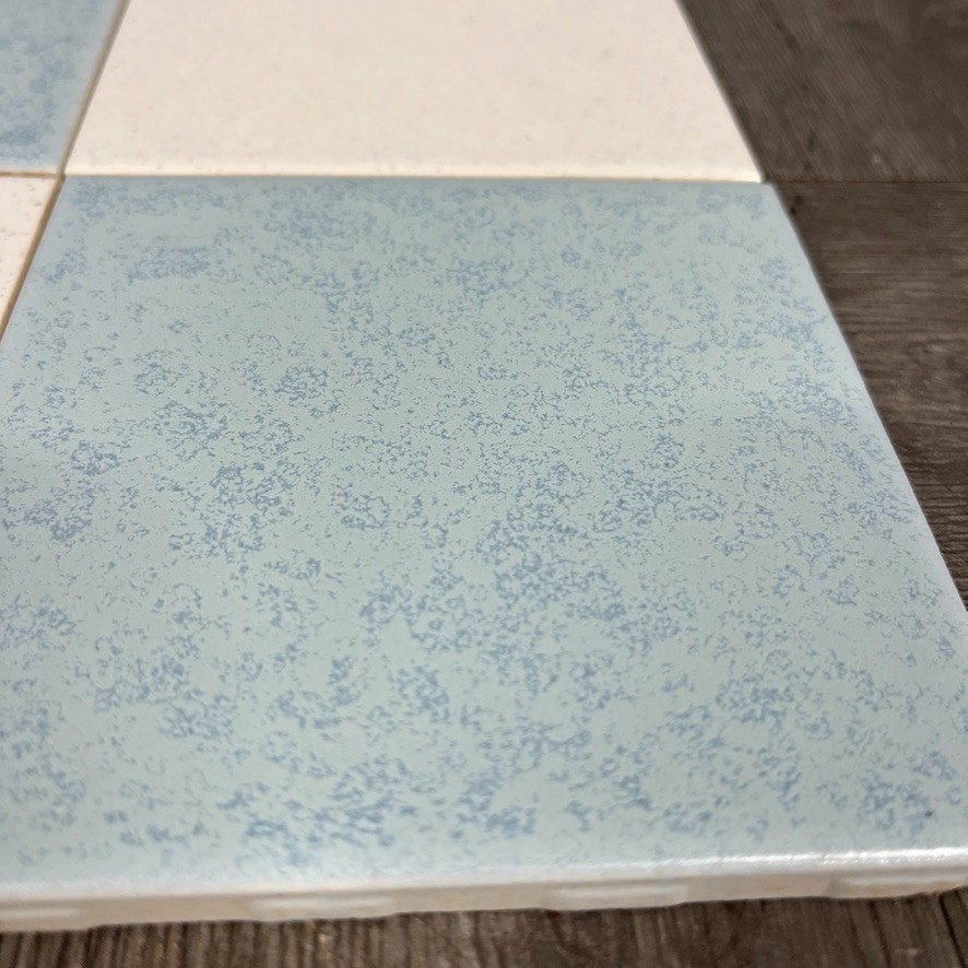 Vtg NOS Ceramic Tile Blue White Specked MCM 4 1/4″ Square Tiles Kitchen Bath NOS