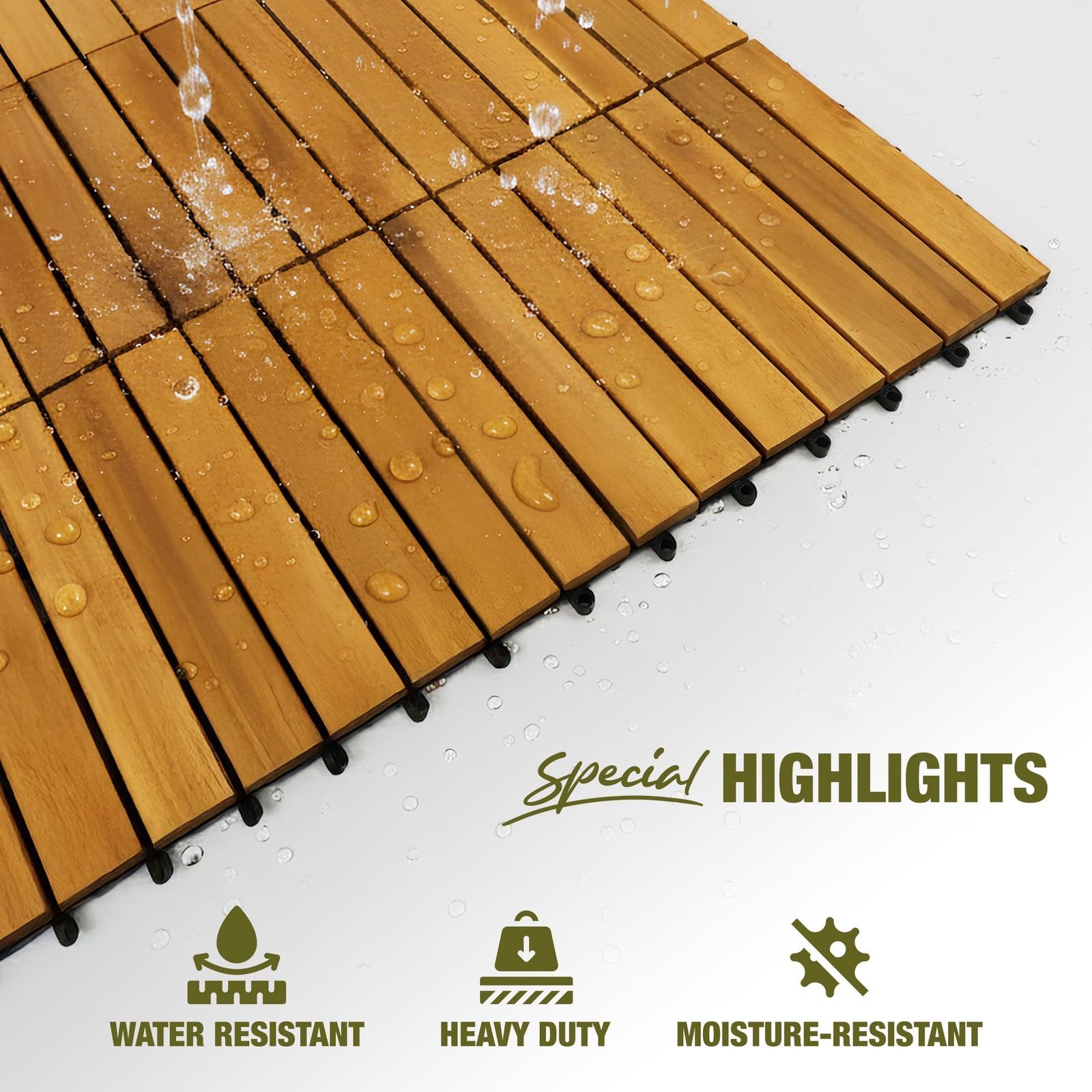 Premium Acacia Wood Interlocking Deck Tiles, 9 PCS 12″x12″x0.9″ Floor Tiles, …