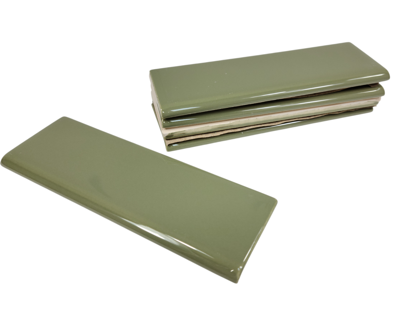 Avocado Green Ceramic Tile Bullnose Subway Backsplash Trim Mid Century Modern