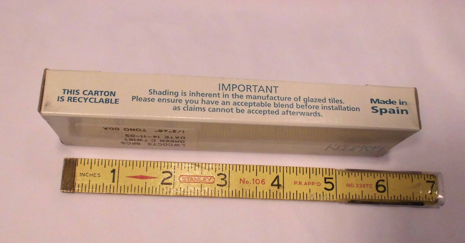6-pack: Dark Green: Ceramic Liner-Pencil-Sizzle Tiles: 1/2″ X 6″ Twist Pattern