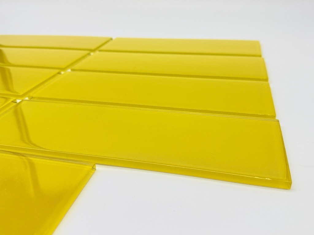 LOT of 9 Unused Yellow Glass 12″ X 4″ X 1/4″ Backsplash Subway Wall Tiles