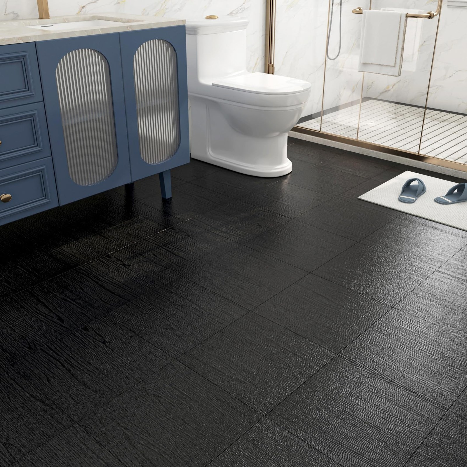 FunStick 35-Pack 6″x36″ Black Wood Peel and Stick Floor Tile Waterproof Vinyl…