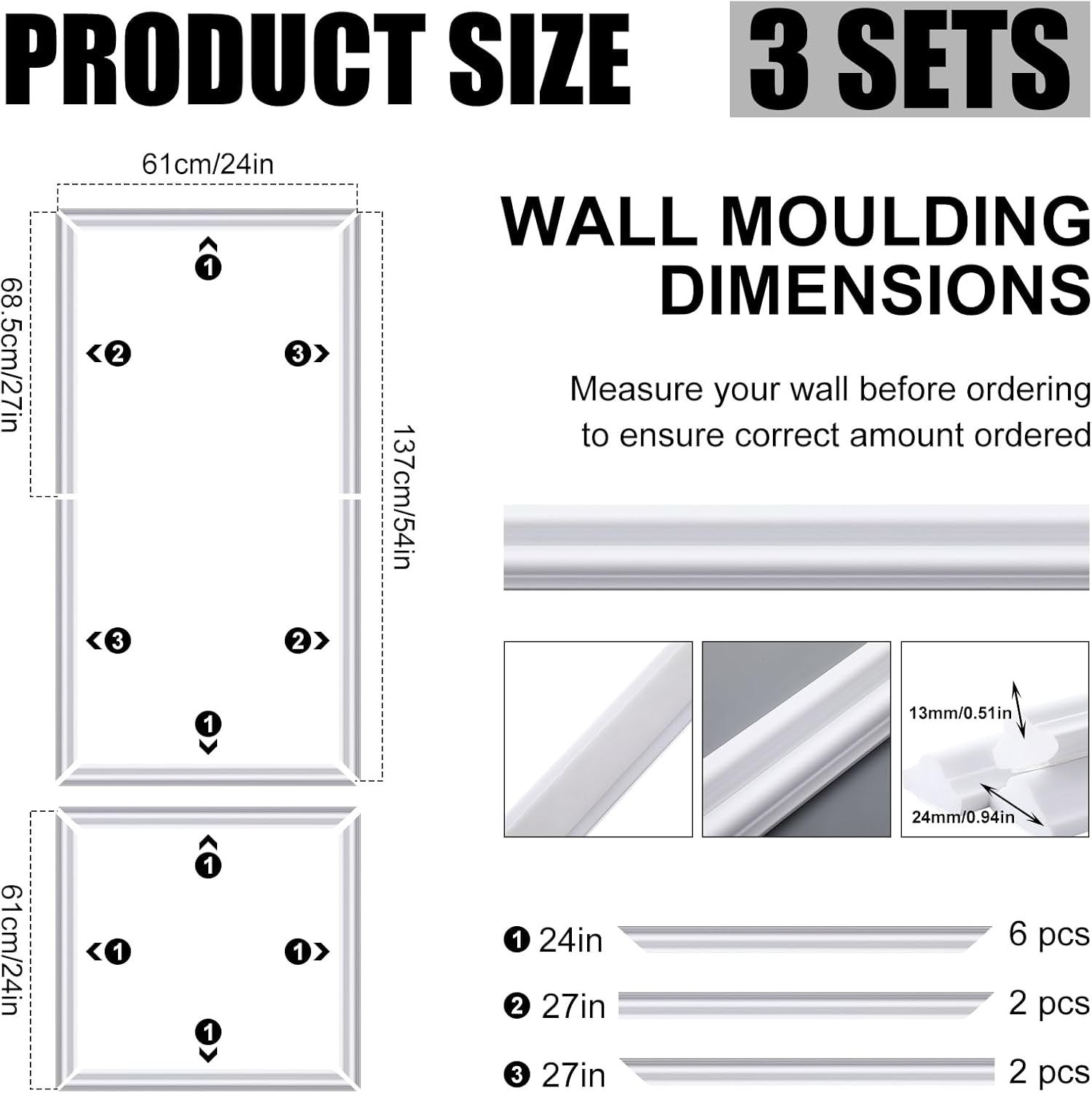 Elegant 3D Peel and Stick Wainscoting Kit – 30 White Accent Molding Pieces