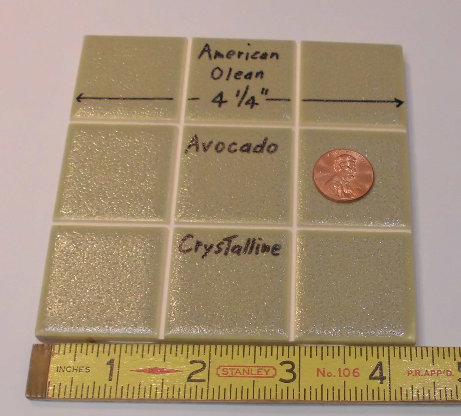 1 pc. Ceramic Tile *Avocado-Green* 9th Scored Crystalline: American Olean 4-1/4″