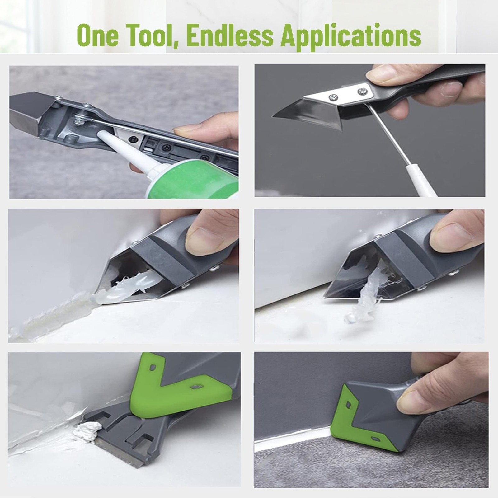 5-in-1 Caulking Tool Kit – Stainless Steel Remover, Silicone Finisher & Grout Sc